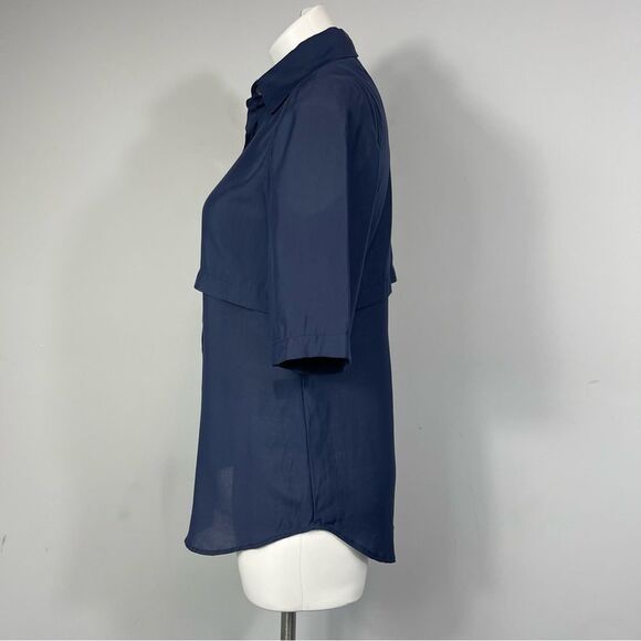 Kal Rieman Navy Blue Blouse Button Down Shirt Short Sleeve Size 2 Made in USA - Picture 11 of 16